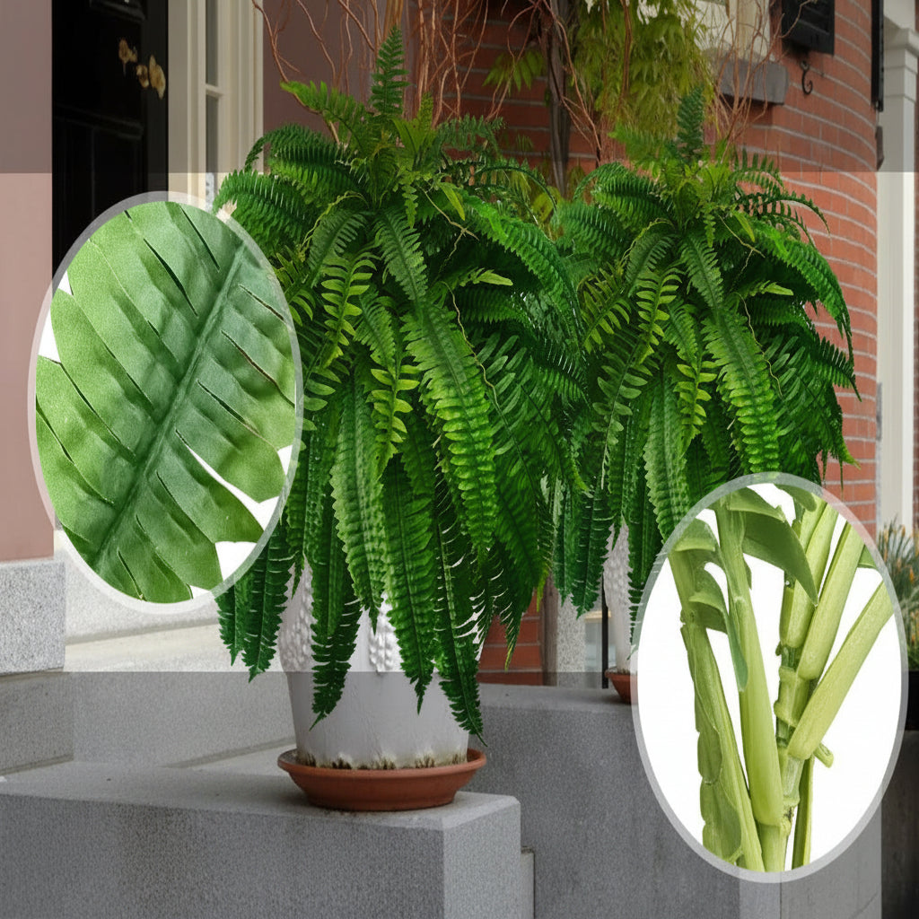 Artificial Boston Fern Set with Polyethylene and Water Resistant Construction, 18 Pack