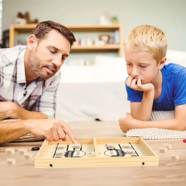 Wooden Puck Game with Center Gate and Fast-Paced Action for Kids