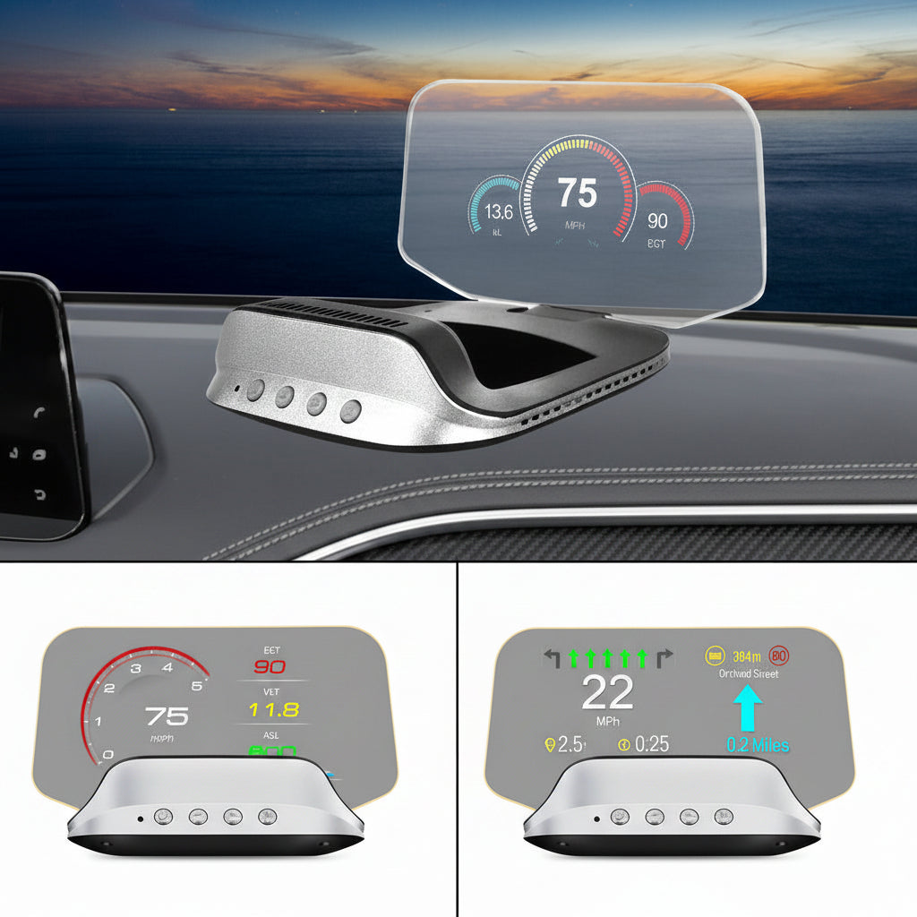 Head Up Display Projector with GPS Navigation and Speed Monitor