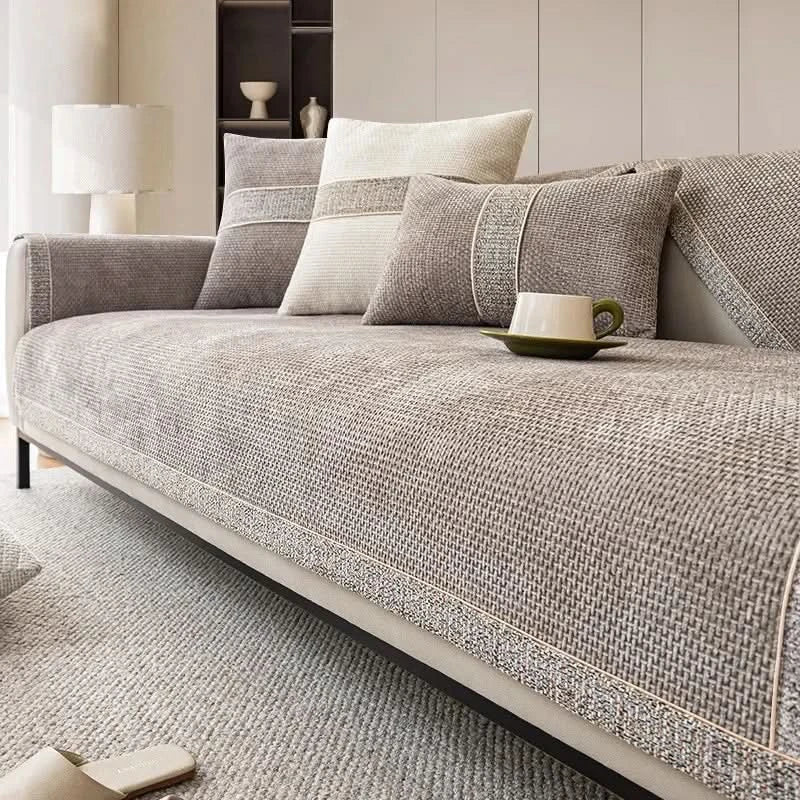 Polyester Sofa Cover with Non-Slip Backing and Machine Washable, Stain Protection