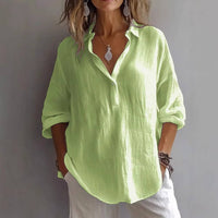 Womens Relaxed Fit Linen Blend Button Up Tunic Shirt