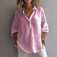 Womens Relaxed Fit Linen Blend Button Up Tunic Shirt