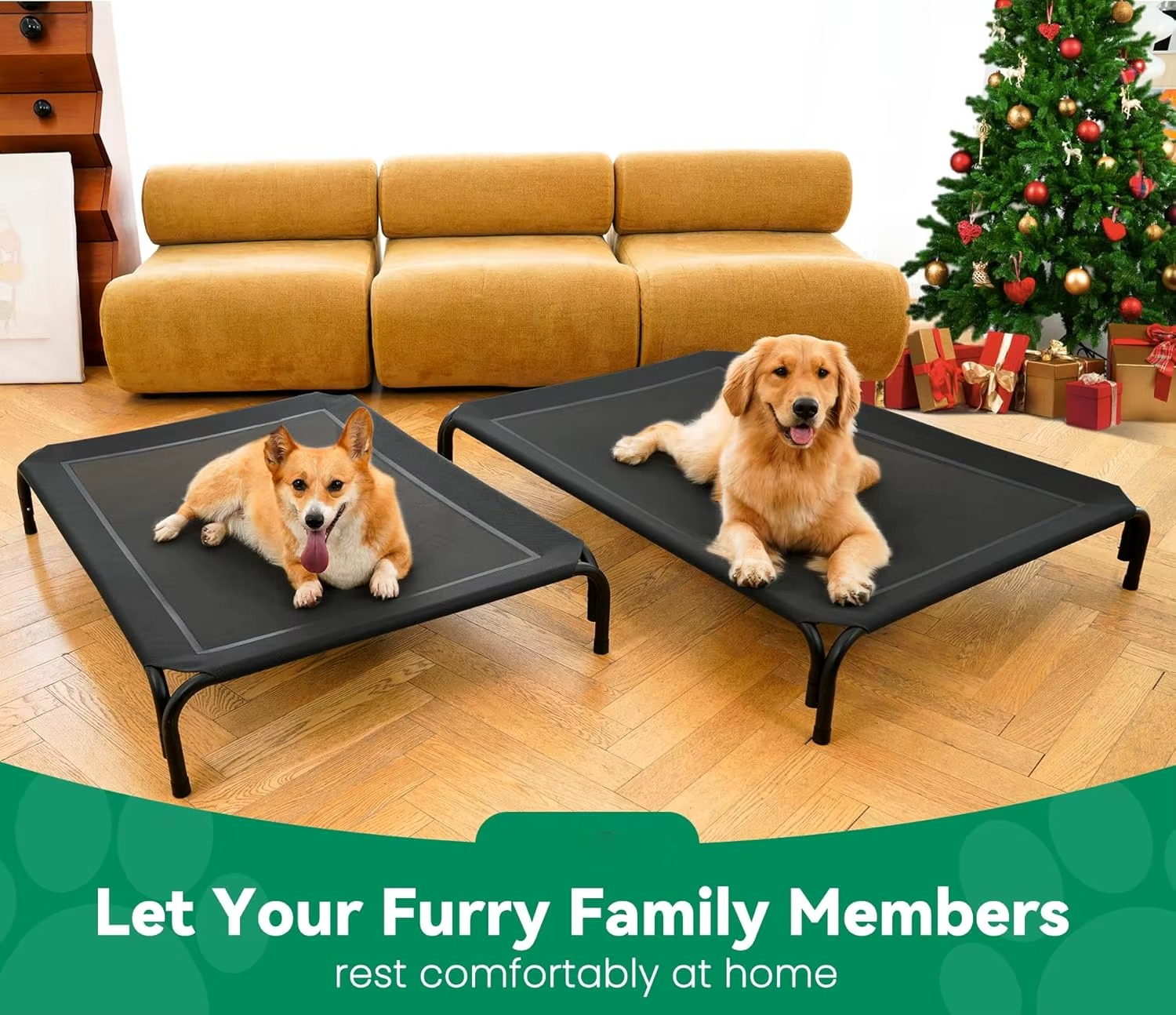 Elevated Large Dog Bed with Breathable Mesh for Indoor Outdoor Use