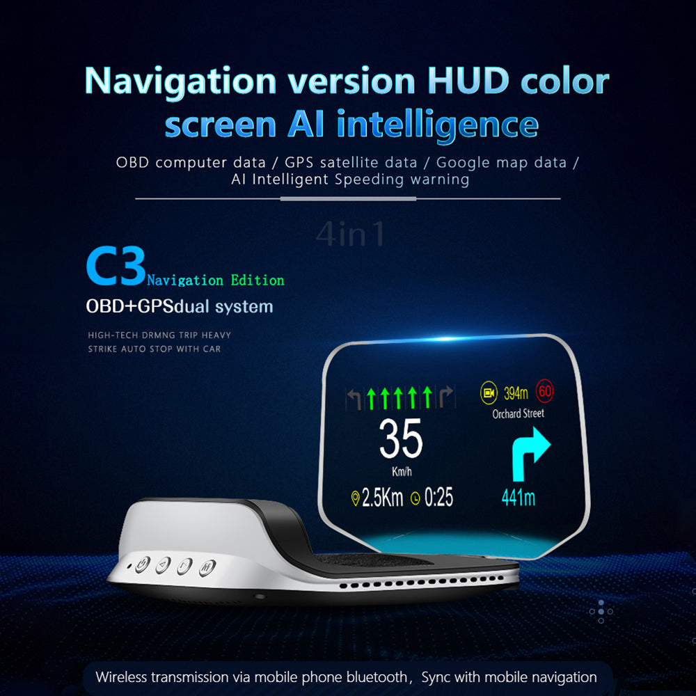 Head Up Display Projector with GPS Navigation and Speed Monitor