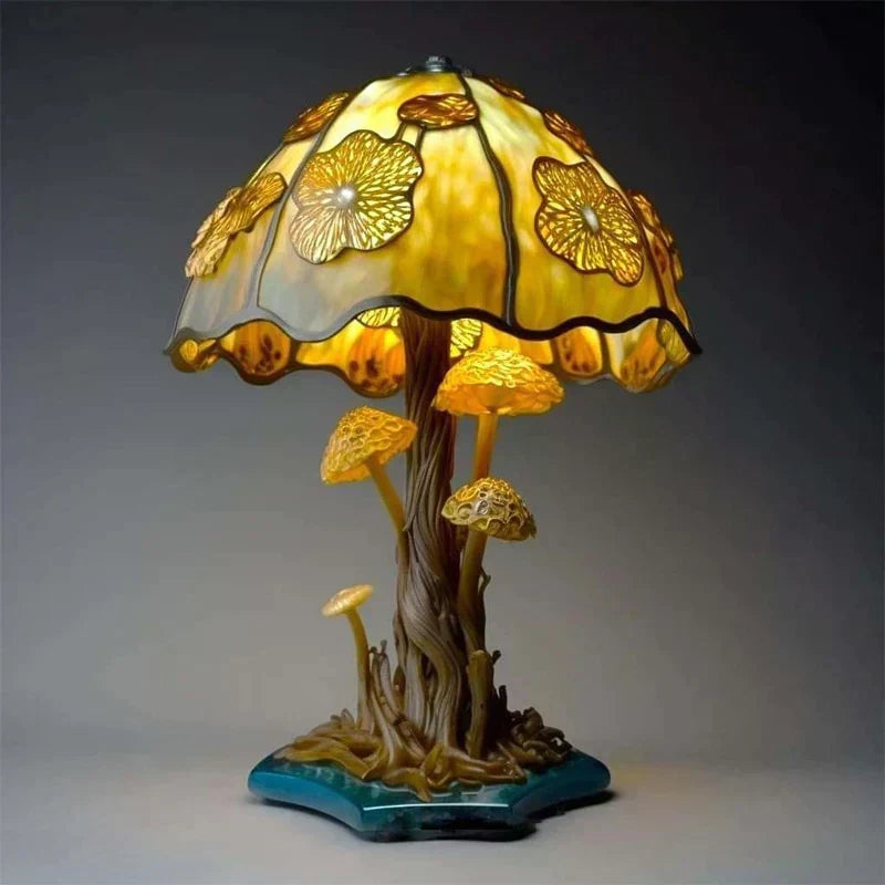 Enchanting Stained Glass Table Lamp - DreamGlow-Golden Mushroom-Nora Luxe