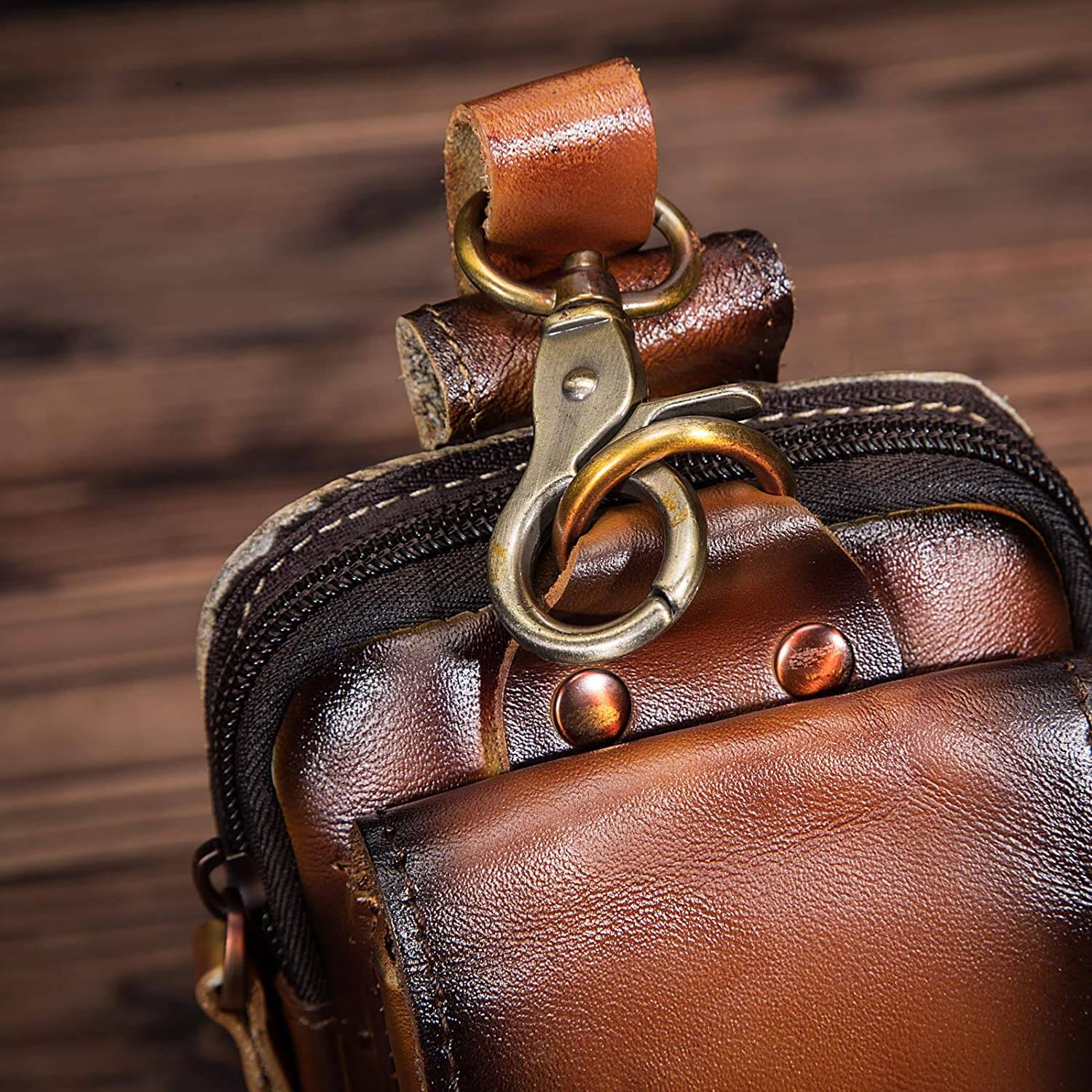 Cowhide Waist Bag with Padded Phone Slot and Magnetic Front Pocket
