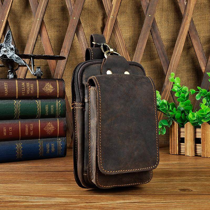 Cowhide Waist Bag with Padded Phone Slot and Magnetic Front Pocket
