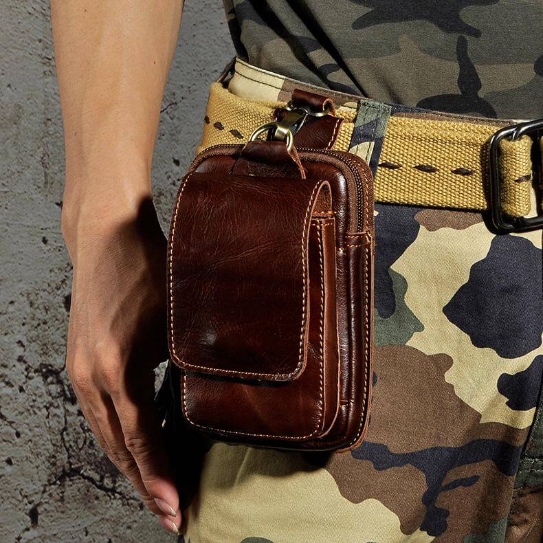 Cowhide Waist Bag with Padded Phone Slot and Magnetic Front Pocket