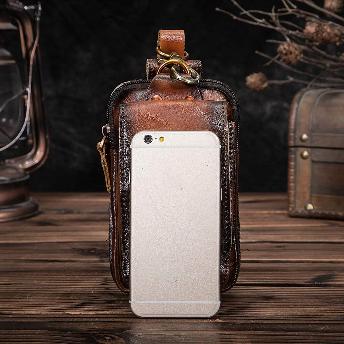 Cowhide Waist Bag with Padded Phone Slot and Magnetic Front Pocket
