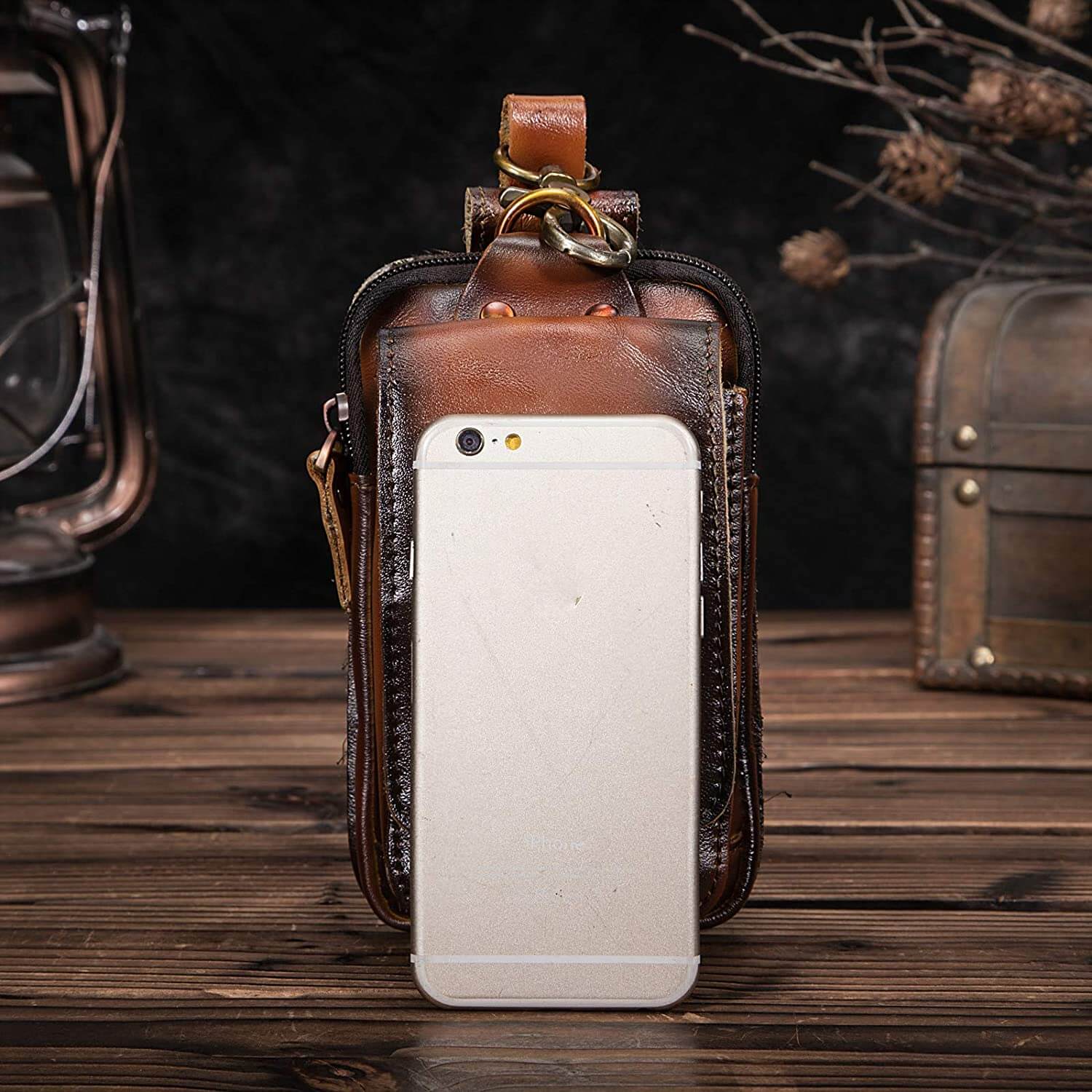 Cowhide Waist Bag with Padded Phone Slot and Magnetic Front Pocket