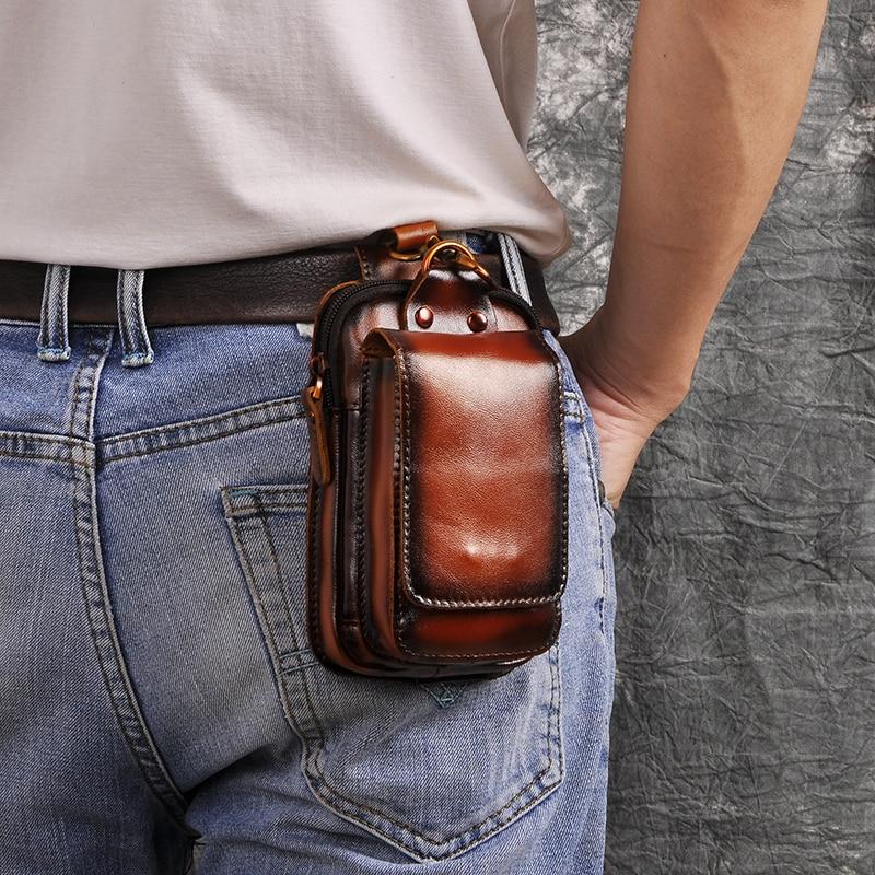 Cowhide Waist Bag with Padded Phone Slot and Magnetic Front Pocket