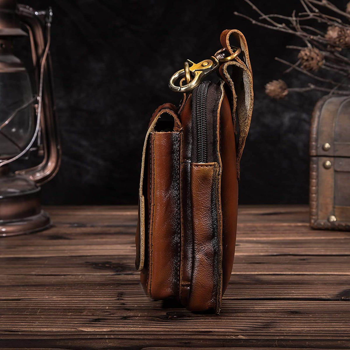 Cowhide Waist Bag with Padded Phone Slot and Magnetic Front Pocket