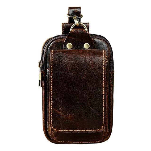 Cowhide Waist Bag with Padded Phone Slot and Magnetic Front Pocket
