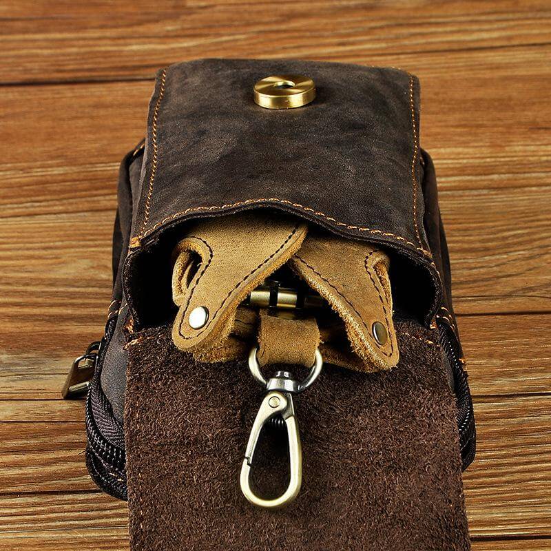 Cowhide Waist Bag with Padded Phone Slot and Magnetic Front Pocket