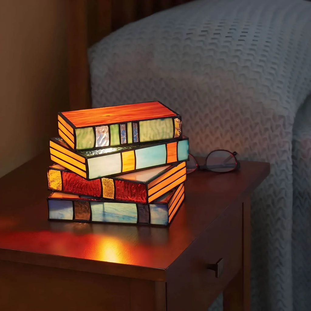 Stained Glass Book Lamp with Warm Diffused Light and Kiln Fired Construction