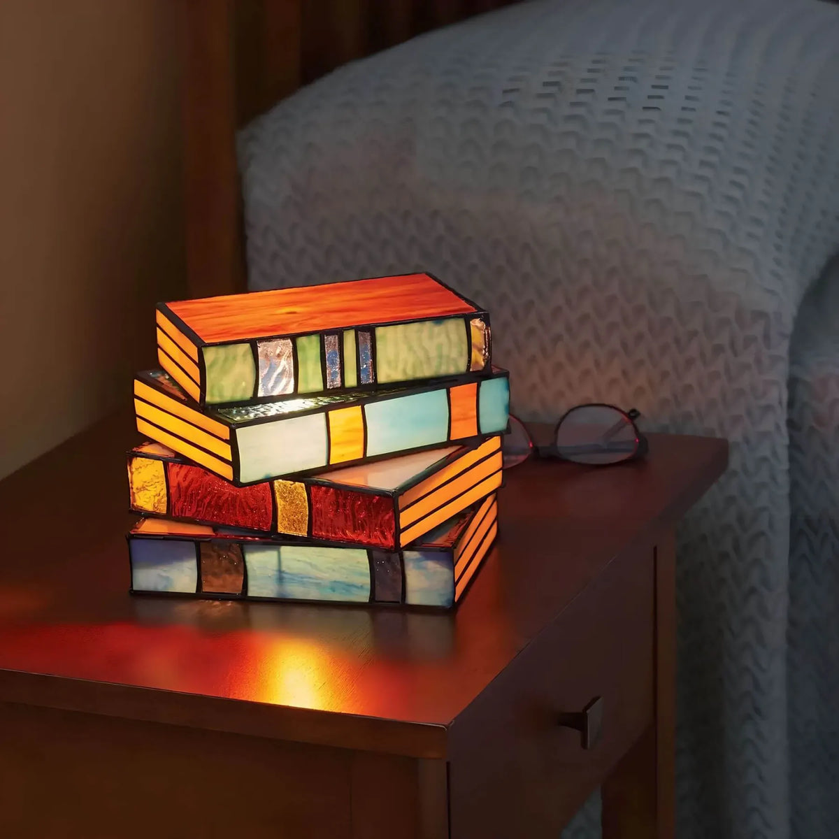 Stained Glass Book Lamp with Warm Diffused Light and Kiln Fired Construction