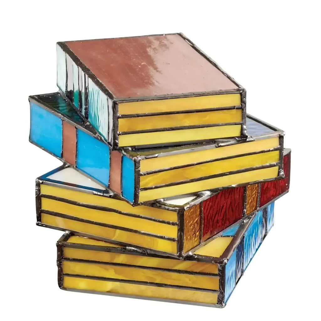Stained Glass Book Lamp with Warm Diffused Light and Kiln Fired Construction