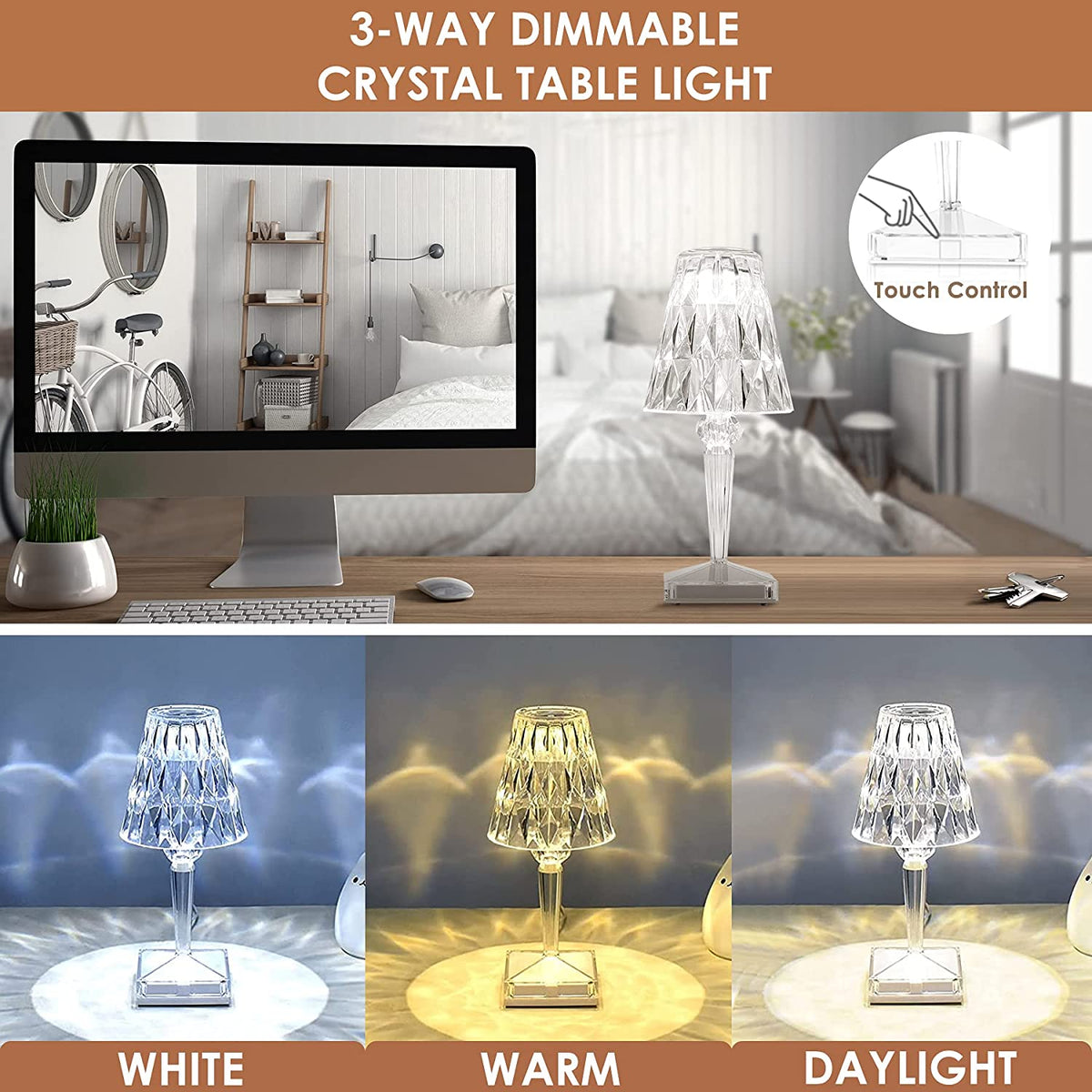 LED Crystal Table Lamp with Elegant Diamond Design