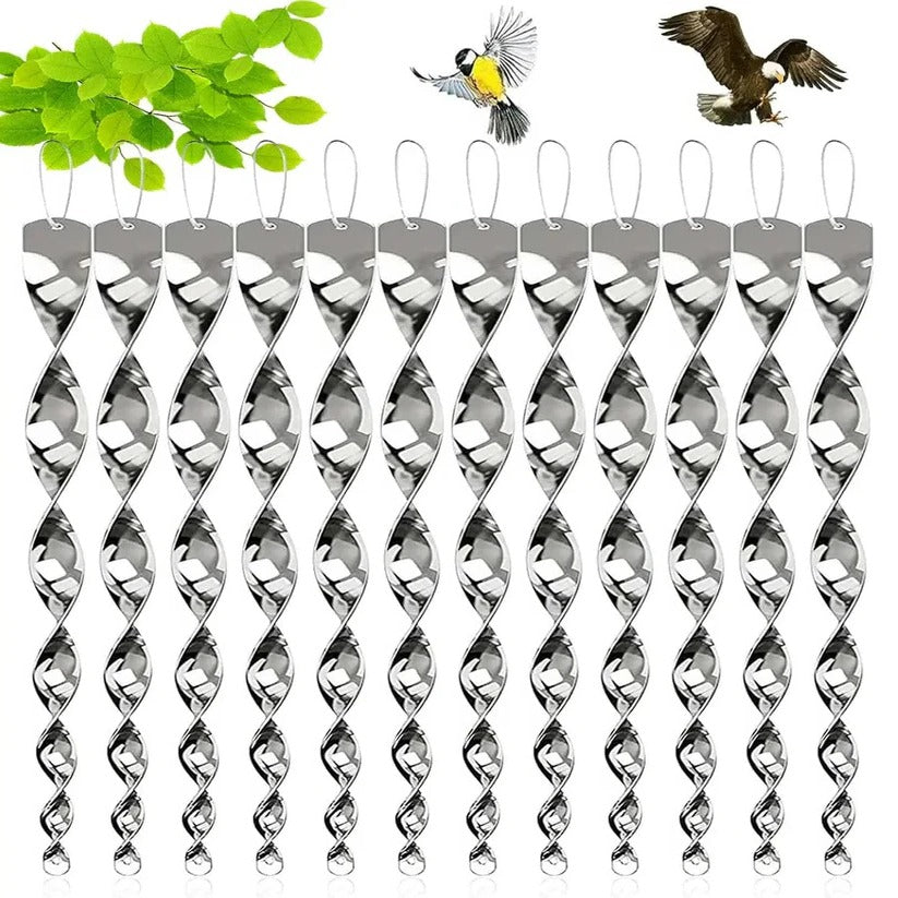Reflective Spiral Bird Deterrent Rod with Wind-Powered Rotation and Hanging Rope