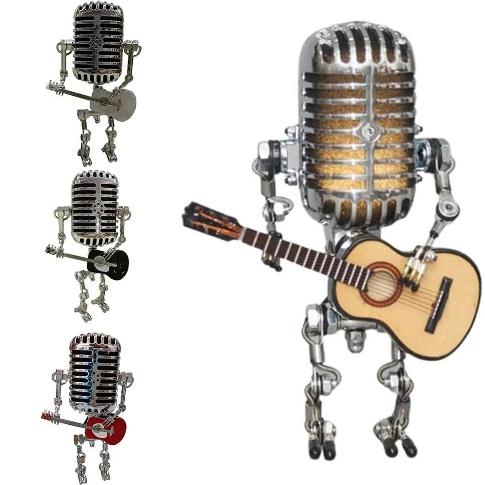 Retro Metal Robot Lamp with Guitar and Microphone