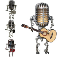 Retro Metal Robot Lamp with Guitar and Microphone