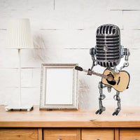 Retro Metal Robot Lamp with Guitar and Microphone