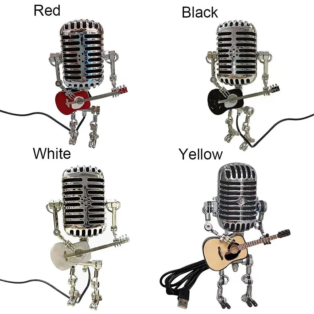 Retro Metal Robot Lamp with Guitar and Microphone