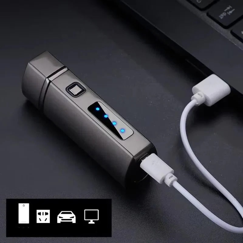USB Rechargeable Metal Lighter, Triple-Jet Blue Flame Design