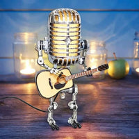 Retro Industrial Metal Robot Lamp With Vintage Microphone Head