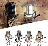 Retro Industrial Metal Robot Lamp With Vintage Microphone Head