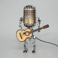 Retro Industrial Metal Robot Lamp With Vintage Microphone Head