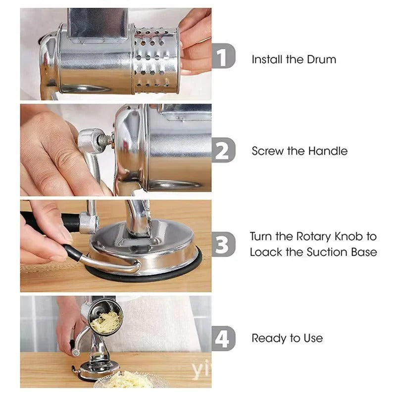Rotary Cheese and Vegetable Grater with 5 Interchangeable Stainless Steel Blades