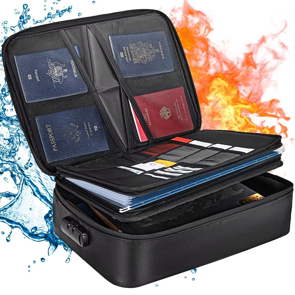 Travel Document Bag with Zip Closure and Multiple Sections for Home Travel