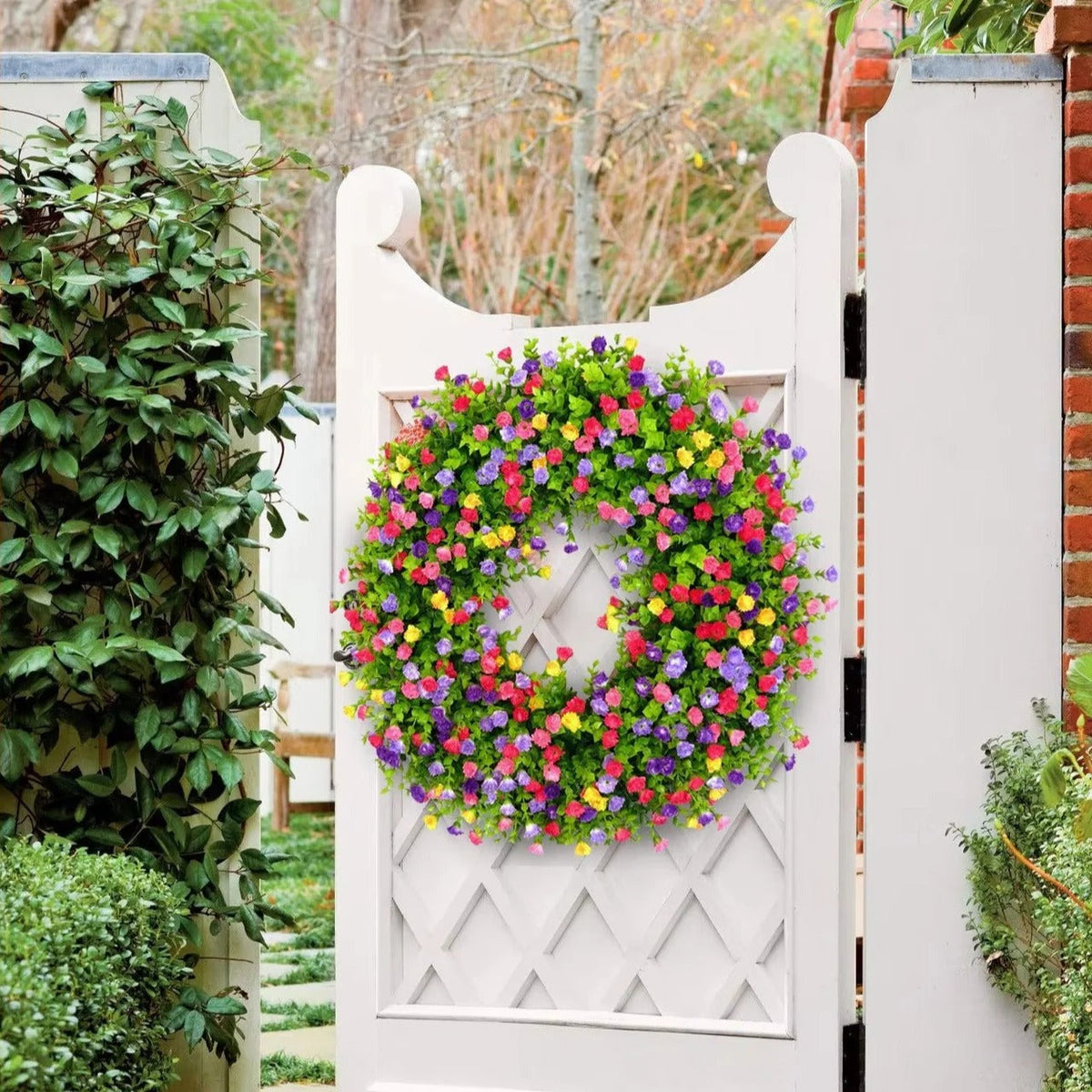 Faux Floral Door Wreath for Window and Seasonal Home Decoration