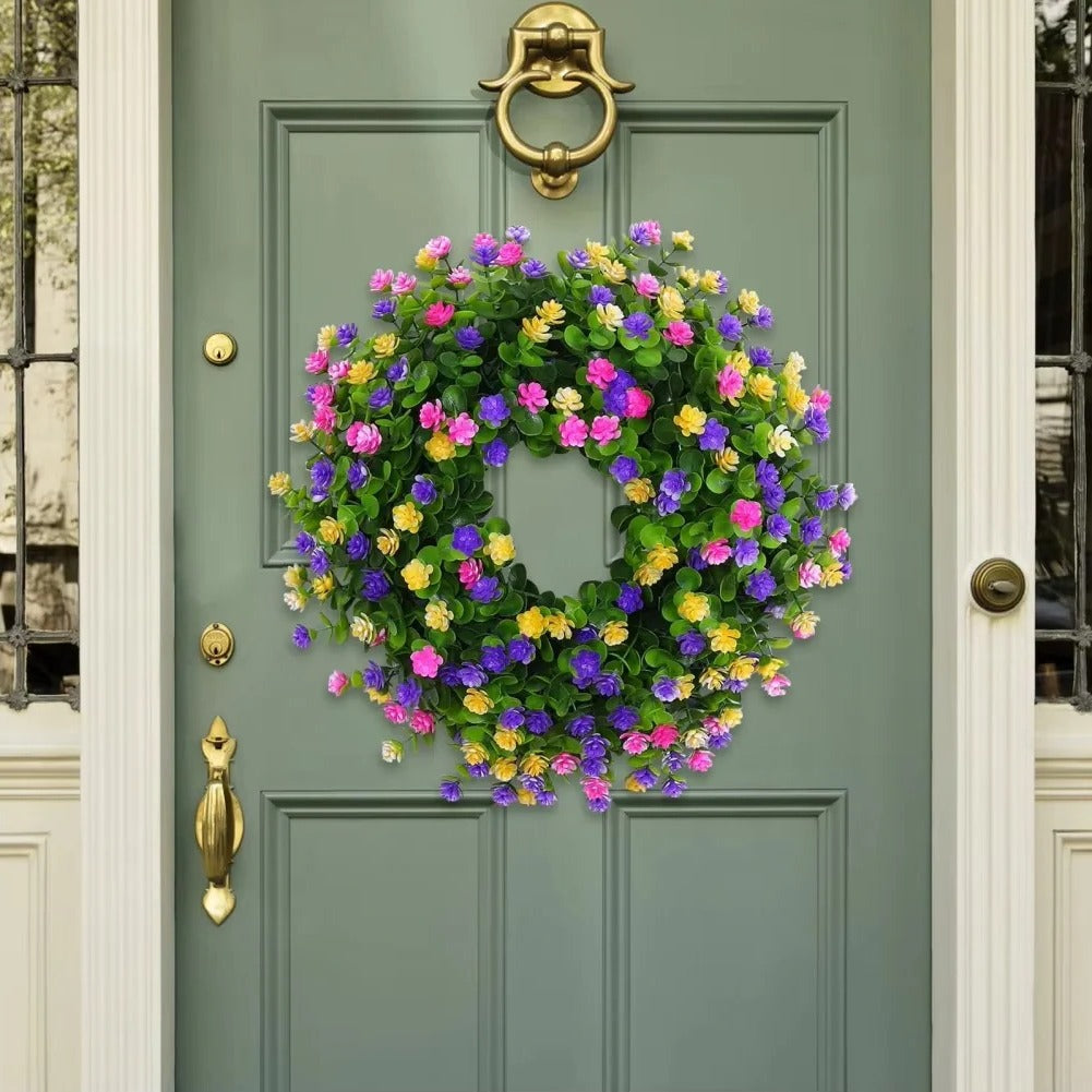 Faux Floral Door Wreath for Window and Seasonal Home Decoration