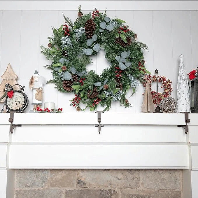 Adjustable Stocking and Garland Holder for Fireplace Mantle Decor