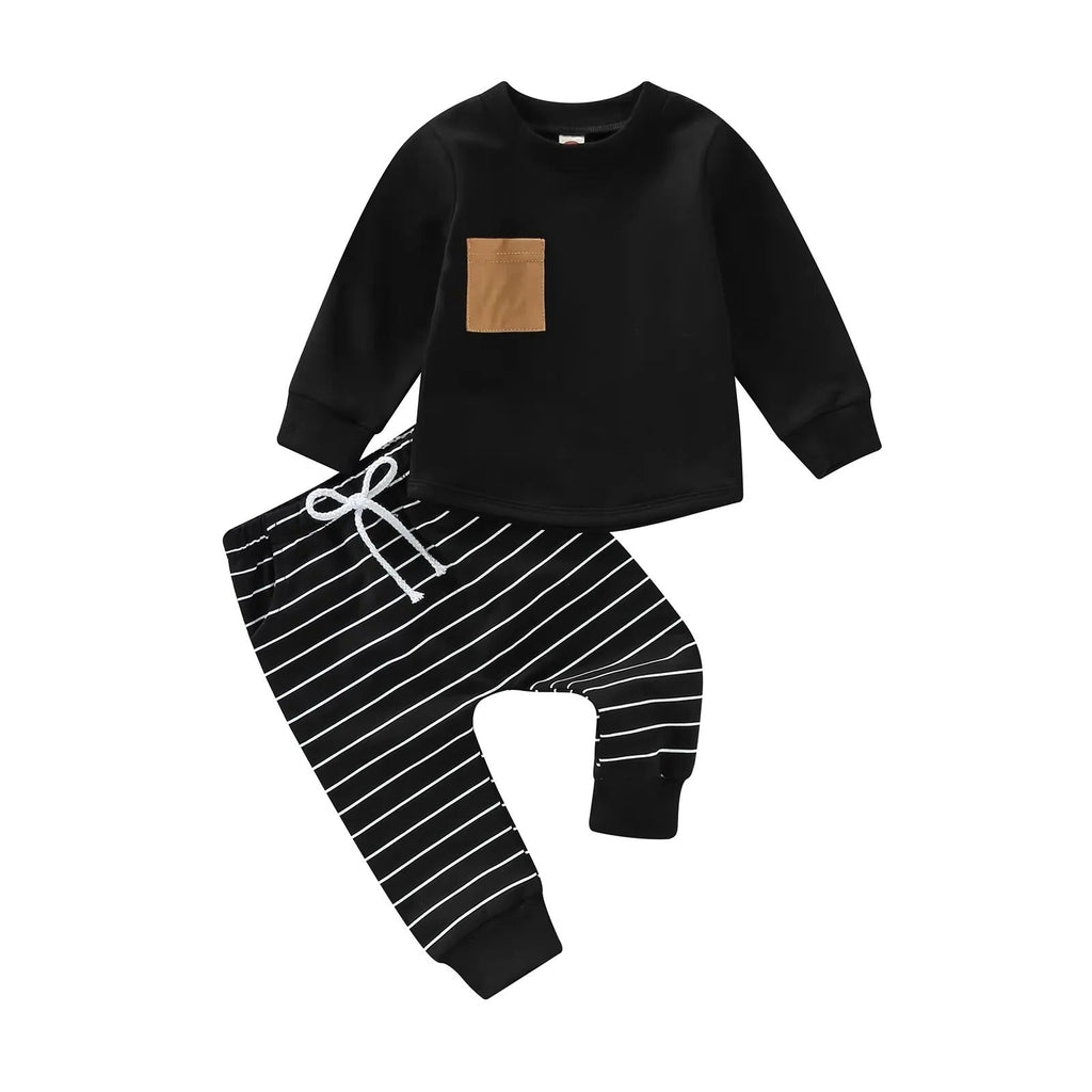 Toddler Boys Fall Set with Long Sleeve Top and Striped Pants, 2 Piece