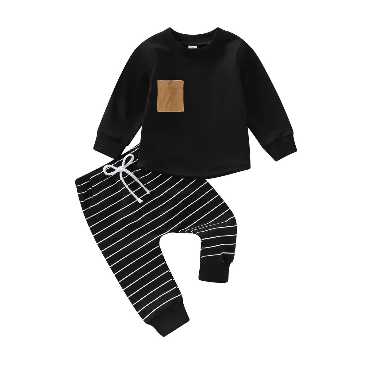 Toddler Boys Fall Set with Long Sleeve Top and Striped Pants, 2 Piece