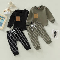 Toddler Boys Fall Set with Long Sleeve Top and Striped Pants, 2 Piece
