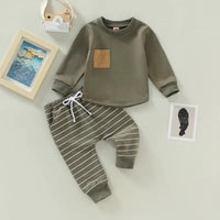 Toddler Boys Fall Set with Long Sleeve Top and Striped Pants, 2 Piece