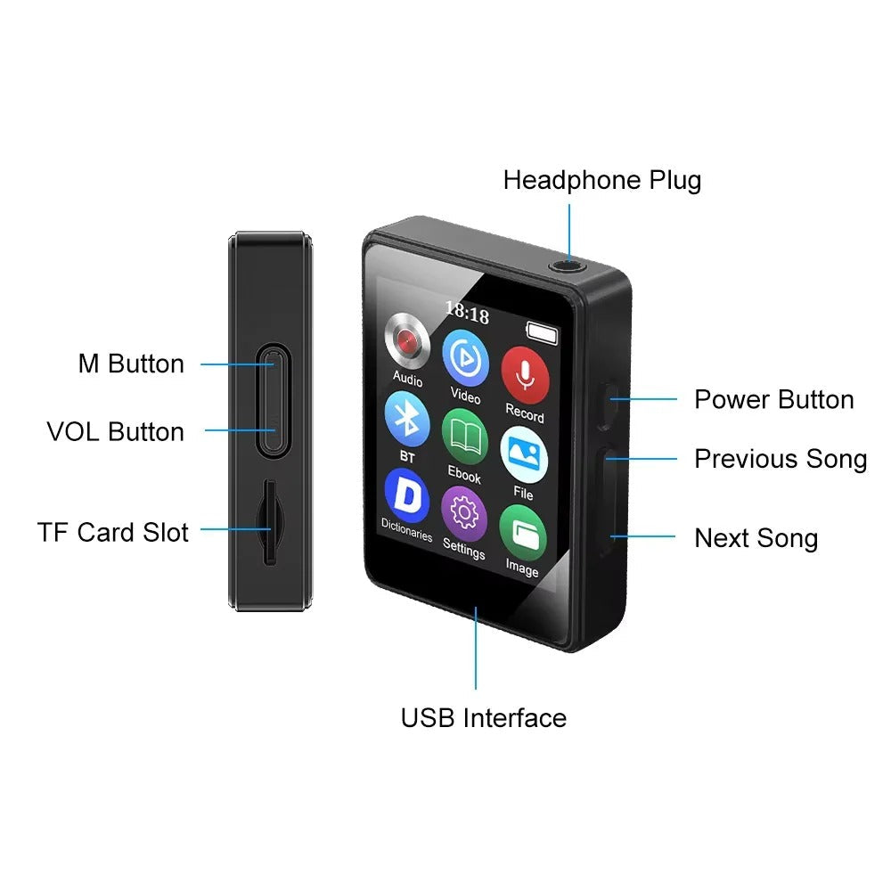 Portable MP3 Player with Bluetooth Audio LED Display and MP4 Playback