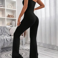 Summer Slim Fit Flared Jumpsuit with Drawstring Waist for Women