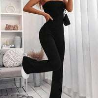 Summer Slim Fit Flared Jumpsuit with Drawstring Waist for Women
