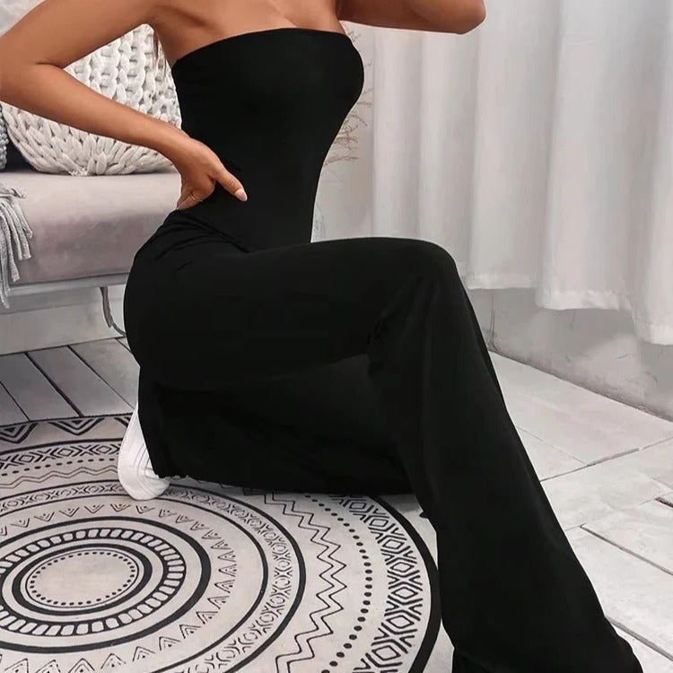 Summer Slim Fit Flared Jumpsuit with Drawstring Waist for Women