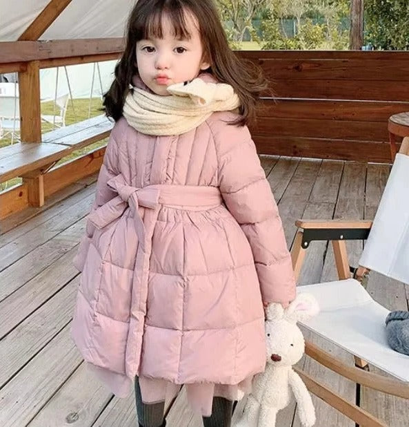 Toddler Girls Hooded Winter Coat with Cotton Padding and Mesh Accent
