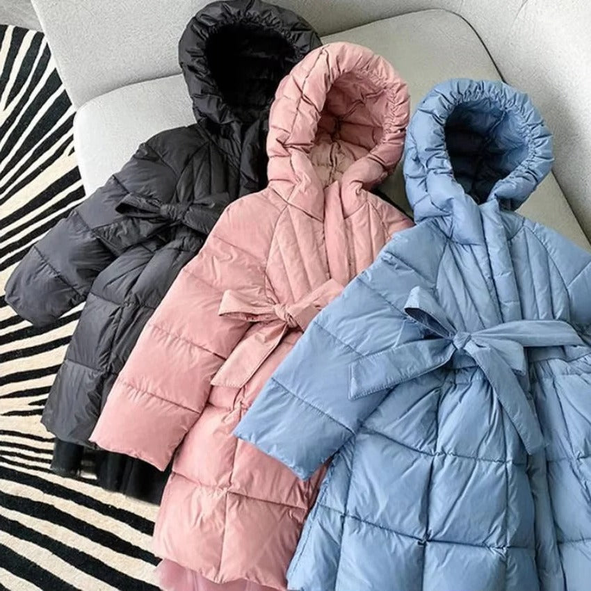 Toddler Girls Hooded Winter Coat with Cotton Padding and Mesh Accent