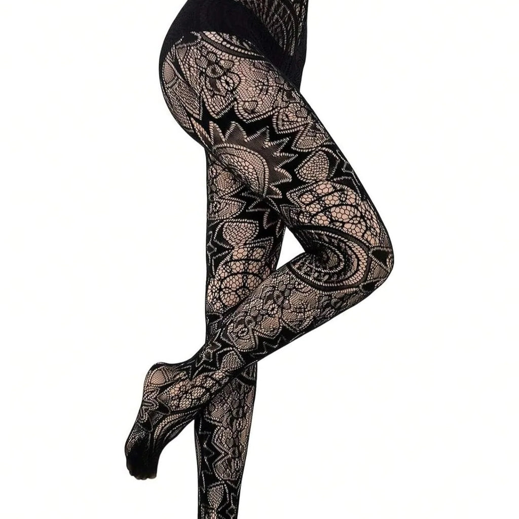 Lace Fishnet Stockings with Gothic Pattern Design for Women