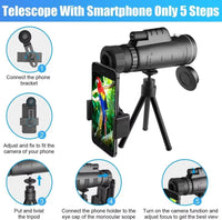 Compact Monocular Scope for Bird Watching and Hiking, 40x60 Magnification with Phone Mount
