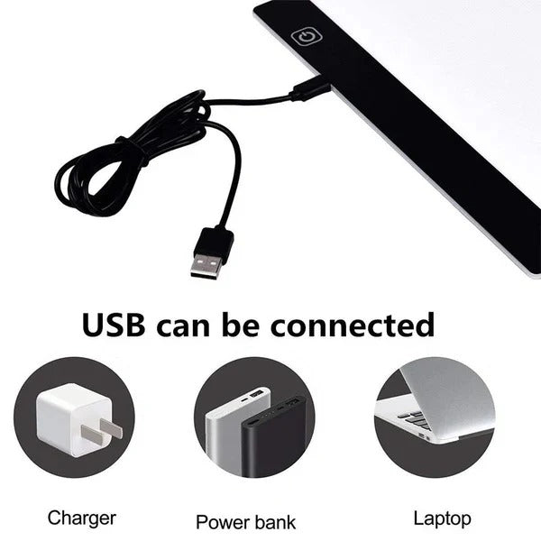 A4 LED Drawing Light Pad with Dimmable Brightness and USB Cable