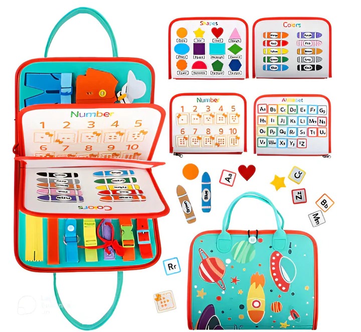 Montessori Sensory Activity Board for Toddlers with Travel Play Design